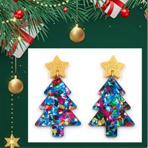 🍏50% OFF/3+...Sparkly Acrylic Christmas Tree Dangle Earrings